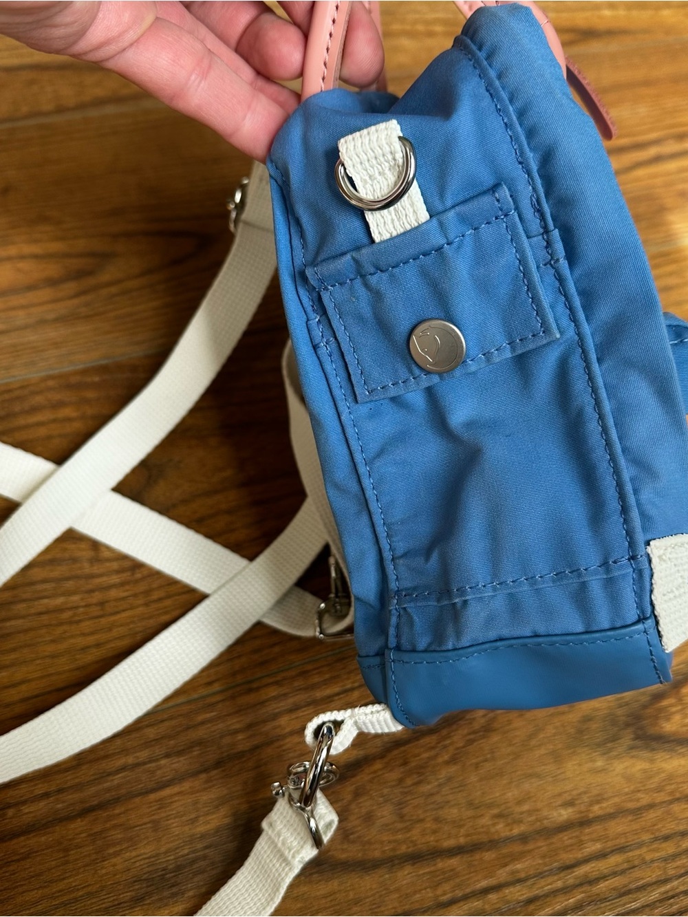 Fjallraven Kanken Mini Backpack in Blue with Pink Trim - Picture 3 of 6